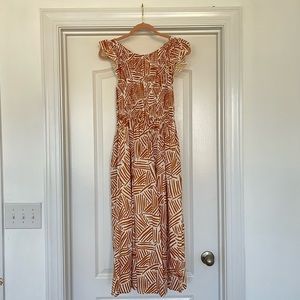 THML xs midi dress with a pretty mustard pattern